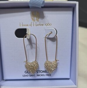 House of Harlow 1960 Gold Heart Drop Earrings Safety Pim Style